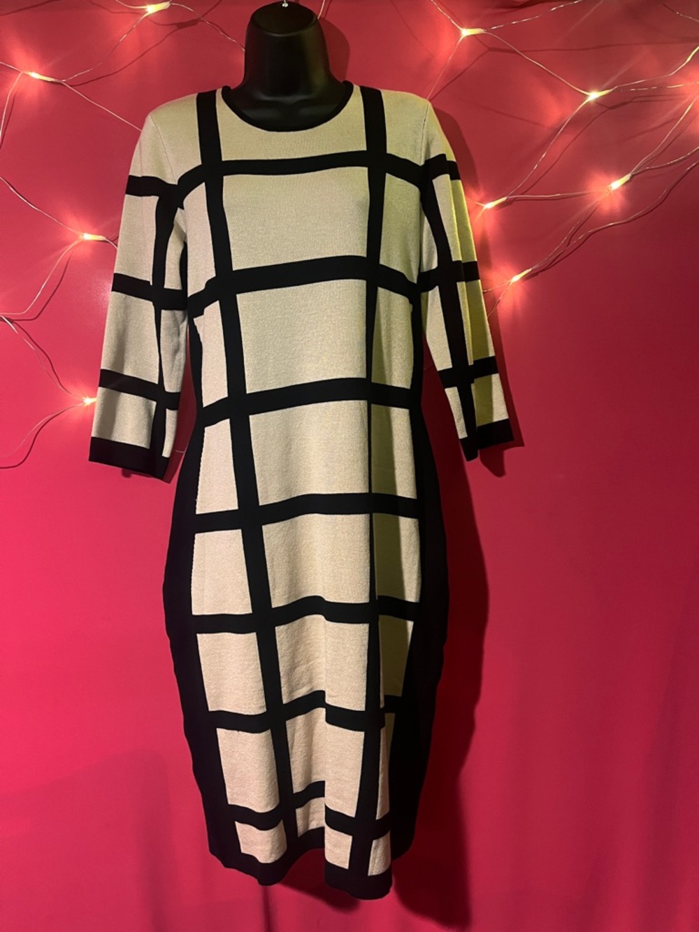Liz Claiborne Black and Ivory Grid Sheath Dress